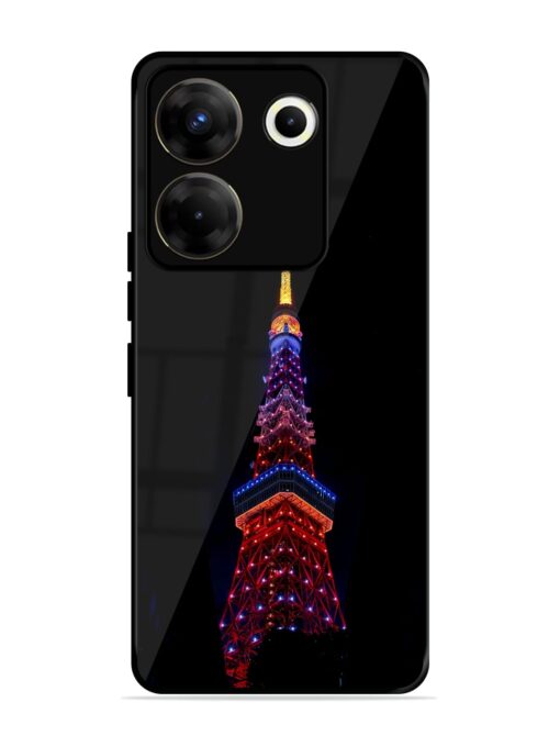 Eiffel Tower Night View Glossy Metal Phone Cover for Tecno Camon 20 Pro (5G) Zapvi