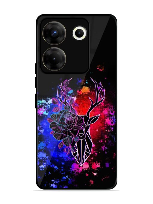 Floral Deer Art Glossy Metal Phone Cover for Tecno Camon 20 Pro (5G) Zapvi