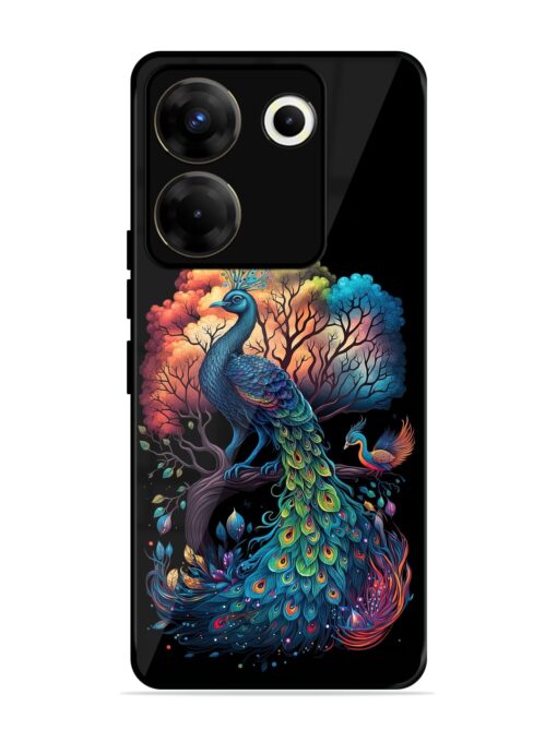 Peacock Tree Art Glossy Metal Phone Cover for Tecno Camon 20 Pro (5G) Zapvi