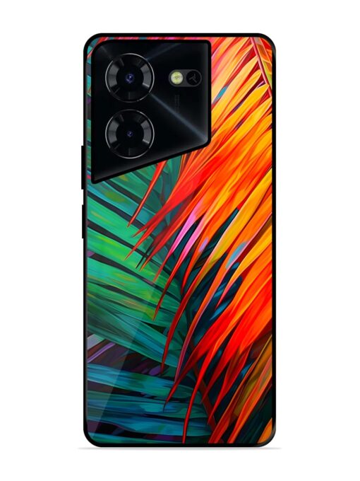 Painted Tropical Leaves Glossy Metal Phone Cover for Tecno Pova 5 Pro (5G) Zapvi