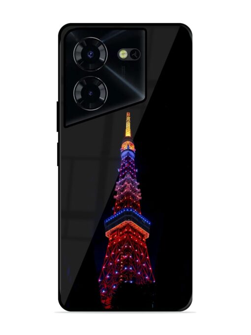 Eiffel Tower Night View Glossy Metal Phone Cover for Tecno Pova 5 Pro (5G) Zapvi