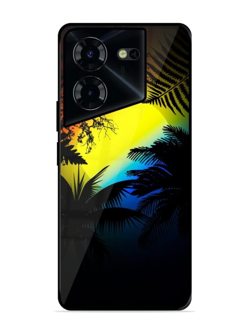 Colorful Sunset With Palm Trees Glossy Metal Phone Cover for Tecno Pova 5 Pro (5G) Zapvi