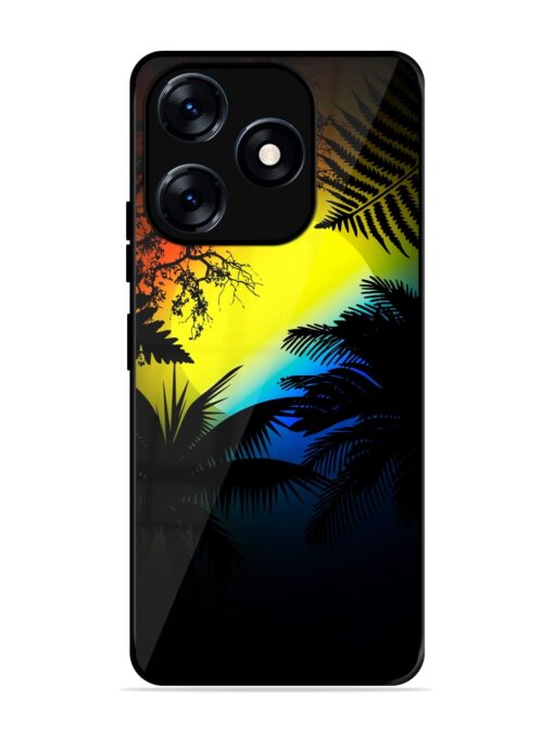 Colorful Sunset With Palm Trees Glossy Metal Phone Cover for Tecno Spark 10 (4G) Zapvi