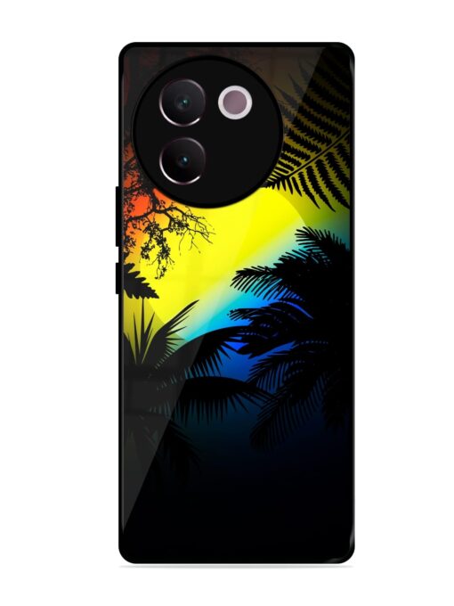 Colorful Sunset With Palm Trees Glossy Metal Phone Cover for Vivo V30E (5G)