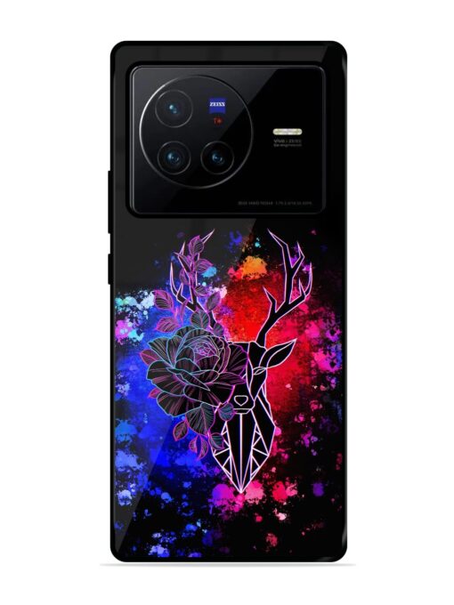 Floral Deer Art Glossy Metal Phone Cover for Vivo X80 Zapvi