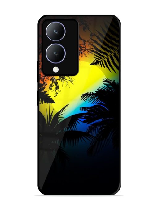 Colorful Sunset With Palm Trees Glossy Metal Phone Cover for Vivo Y28 (5G)