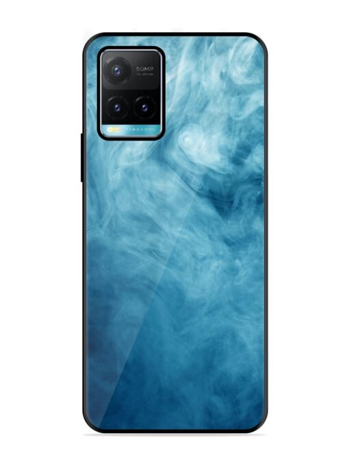 Blue Smoke Art Glossy Metal Phone Cover for Vivo Y33S