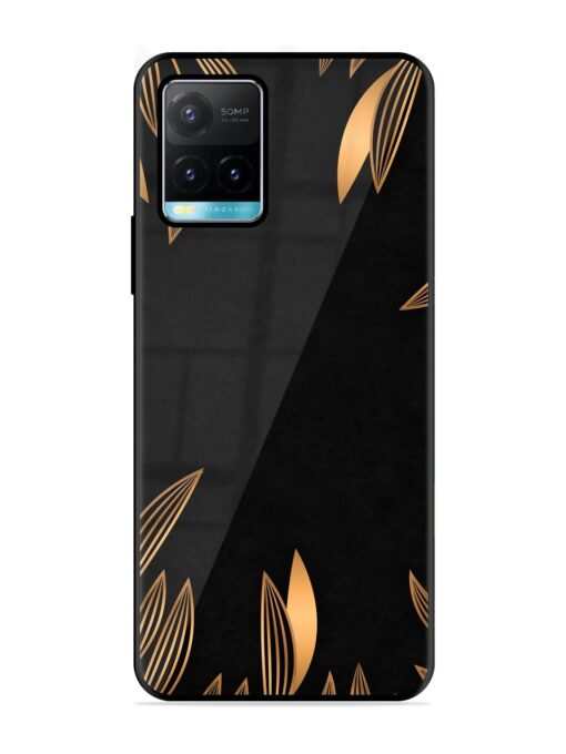 Golden Leaf Pattern Glossy Metal Phone Cover for Vivo Y33S Zapvi