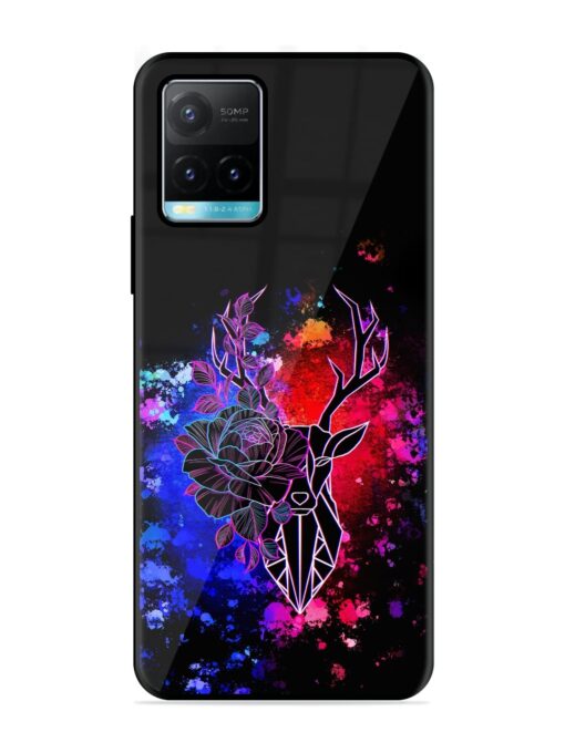 Floral Deer Art Glossy Metal Phone Cover for Vivo Y33S Zapvi