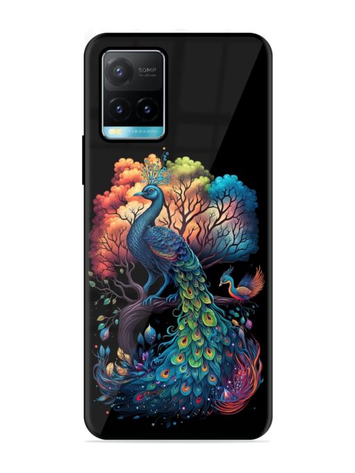 Peacock Tree Art Glossy Metal Phone Cover for Vivo Y33S