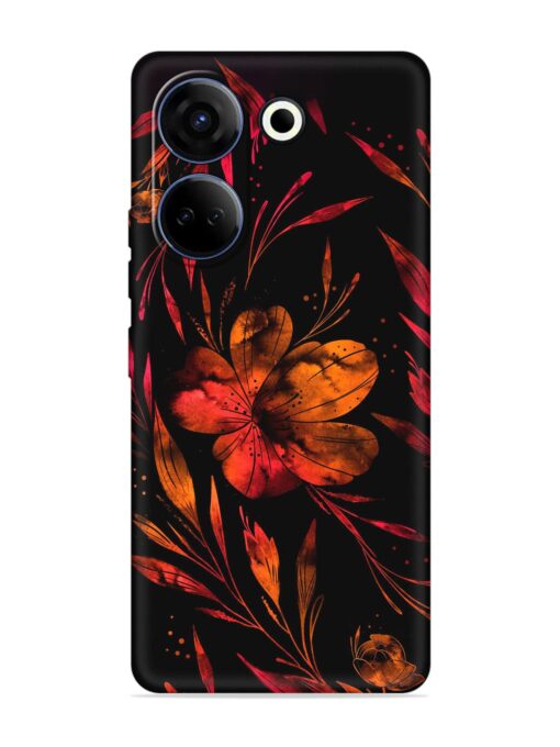 Red Flower Painting Embossed Soft Silicone Case for Tecno Camon 20