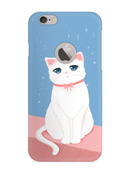 Cute White Cat Snap Case for Apple Iphone 6 Plus (Logo Cut)