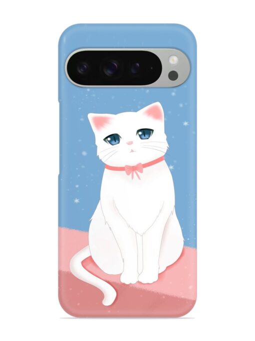 Cute White Cat Snap Case for Google Pixel 9 Pro