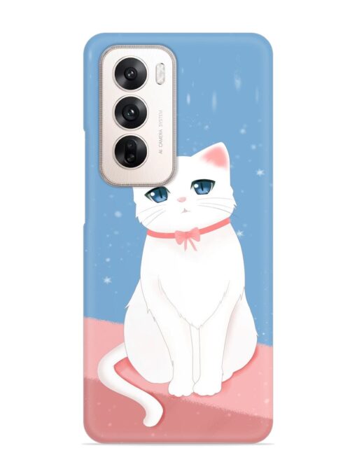 Cute White Cat Snap Case for Oppo Reno 12 (5G)