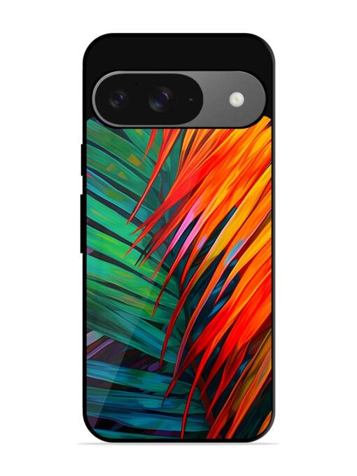 Painted Tropical Leaves Glossy Metal Phone Cover for Google Pixel 9