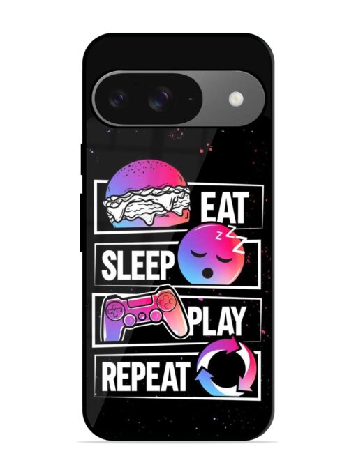 Eat Sleep Play Repeat Glossy Metal Phone Cover for Google Pixel 9