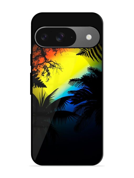 Colorful Sunset With Palm Trees Glossy Metal Phone Cover for Google Pixel 9 Zapvi