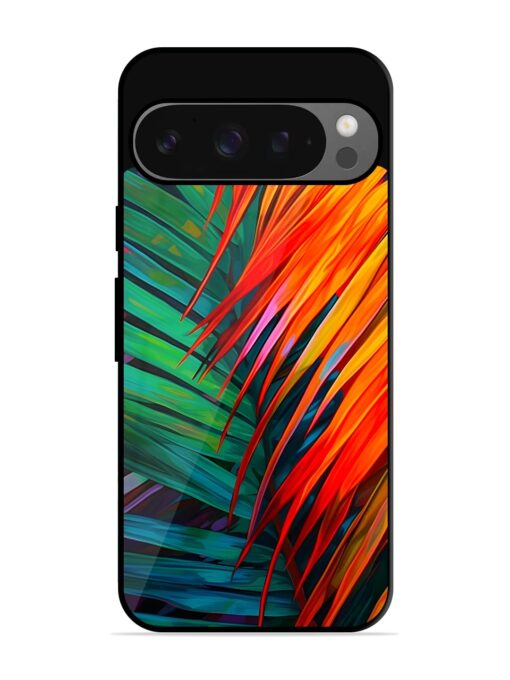 Painted Tropical Leaves Glossy Metal Phone Cover for Google Pixel 9 Pro