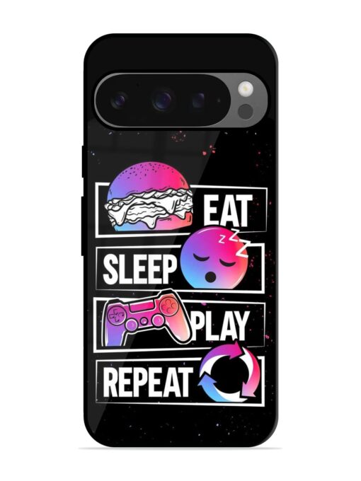 Eat Sleep Play Repeat Glossy Metal Phone Cover for Google Pixel 9 Pro