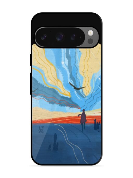 Minimal Abstract Landscape Glossy Metal Phone Cover for Google Pixel 9 Pro