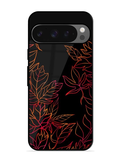 Red Floral Pattern Glossy Metal Phone Cover for Google Pixel 9 Pro