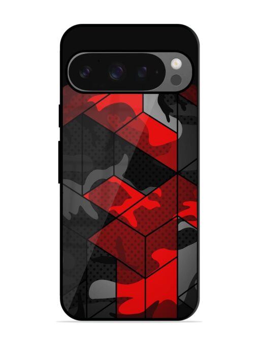 Royal Red Camouflage Pattern Glossy Metal Phone Cover for Google Pixel 9 Pro