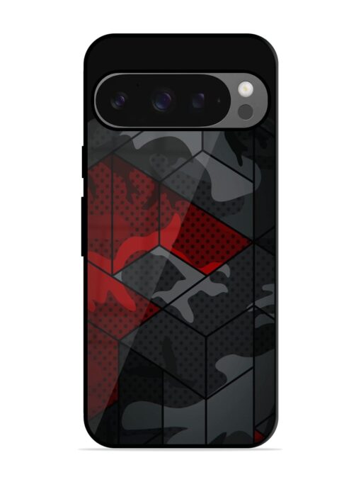 Red And Grey Pattern Glossy Metal Phone Cover for Google Pixel 9 Pro