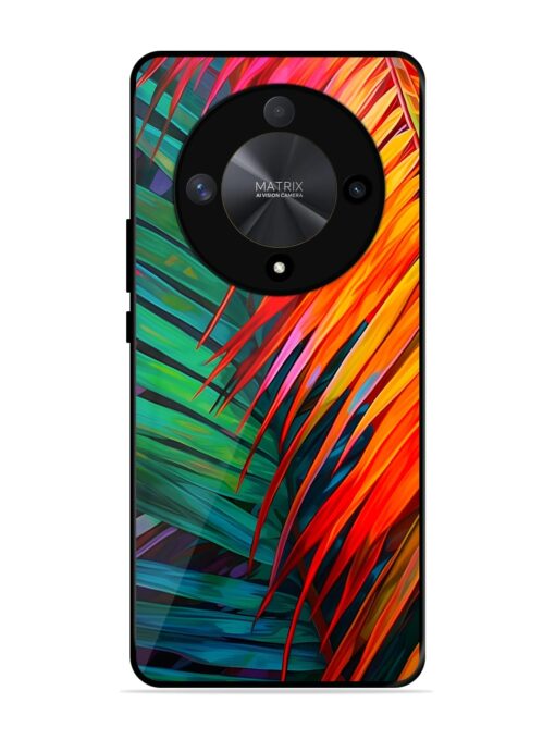 Painted Tropical Leaves Glossy Metal Phone Cover for Honor X9b (5G)