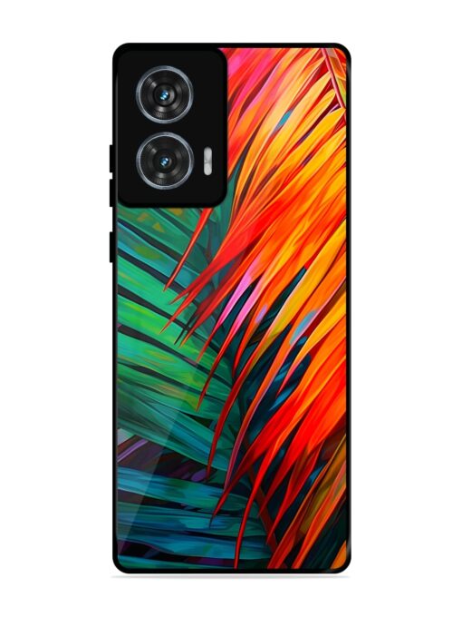 Painted Tropical Leaves Glossy Metal Phone Cover for Motorola Moto Edge 50 Fusion (5G)