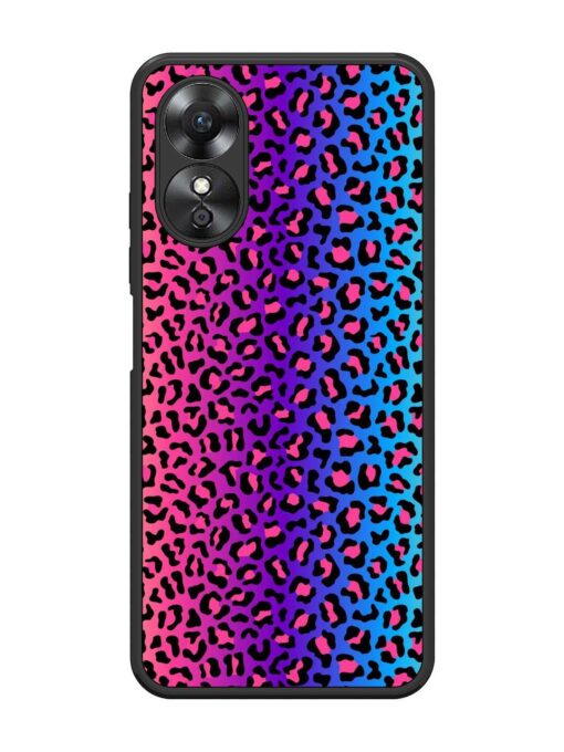 Colorful Leopard Seamless Glossy Metal Phone Cover for Oppo A17 Zapvi