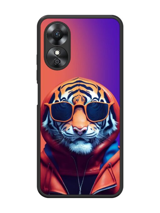 Tiger Animation Glossy Metal Phone Cover for Oppo A17 Zapvi