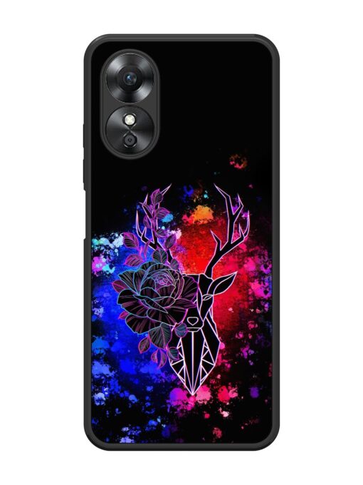 Floral Deer Art Glossy Metal Phone Cover for Oppo A17 Zapvi