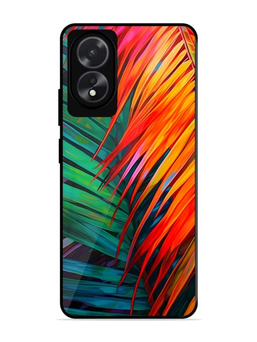 Painted Tropical Leaves Glossy Metal Phone Cover for Oppo A18