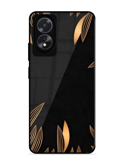 Golden Leaf Pattern Glossy Metal Phone Cover for Oppo A18 Zapvi