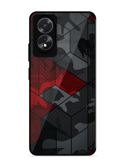 Red And Grey Pattern Glossy Metal Phone Cover for Oppo A18 Zapvi