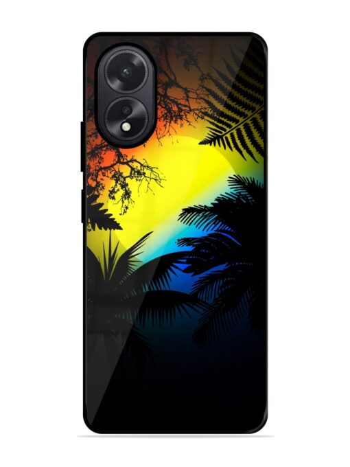 Colorful Sunset With Palm Trees Glossy Metal Phone Cover for Oppo A38 Zapvi