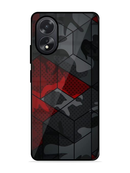 Red And Grey Pattern Glossy Metal Phone Cover for Oppo A38 Zapvi