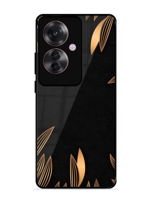 Golden Leaf Pattern Glossy Metal Phone Cover for Oppo F25 Pro (5G)