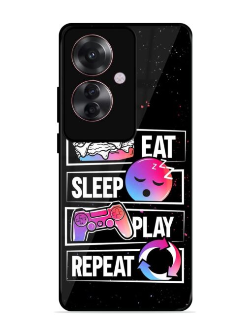 Eat Sleep Play Repeat Glossy Metal Phone Cover for Oppo F25 Pro (5G)