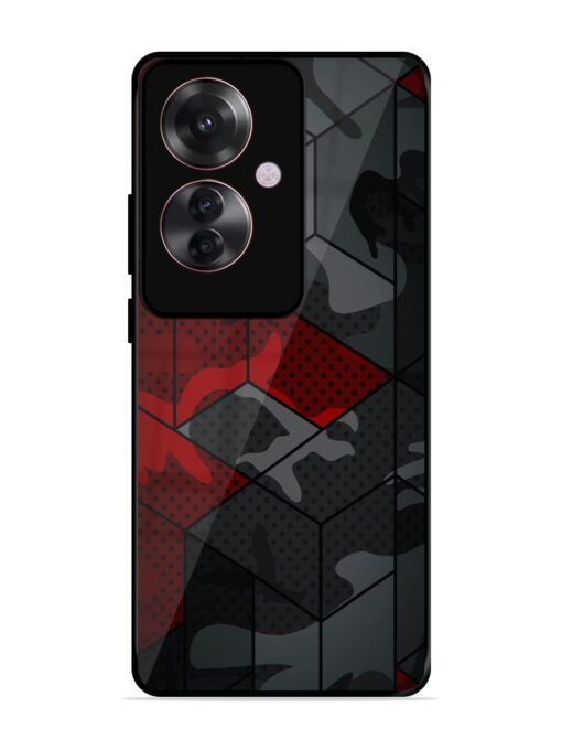 Red And Grey Pattern Glossy Metal Phone Cover for Oppo F25 Pro (5G) Zapvi