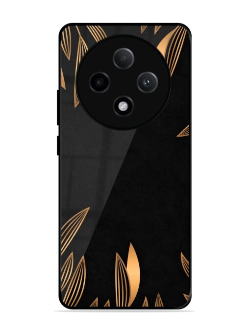 Golden Leaf Pattern Glossy Metal Phone Cover for Oppo F27 Pro Plus (5G) Zapvi