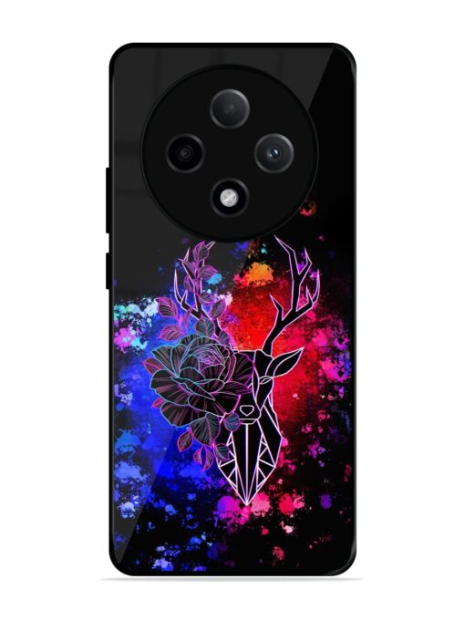 Floral Deer Art Glossy Metal Phone Cover for Oppo F27 Pro Plus (5G)