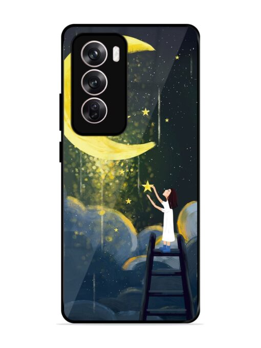 Moonlight Healing Night Illustration Glossy Metal TPU Phone Cover for Oppo Reno 12 (5G)