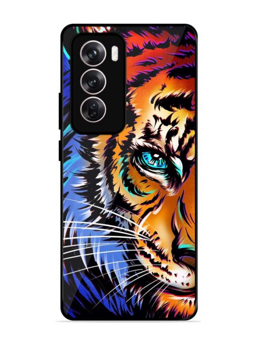 Colorful Lion Art Glossy Metal Phone Cover for Oppo Reno 12 (5G)