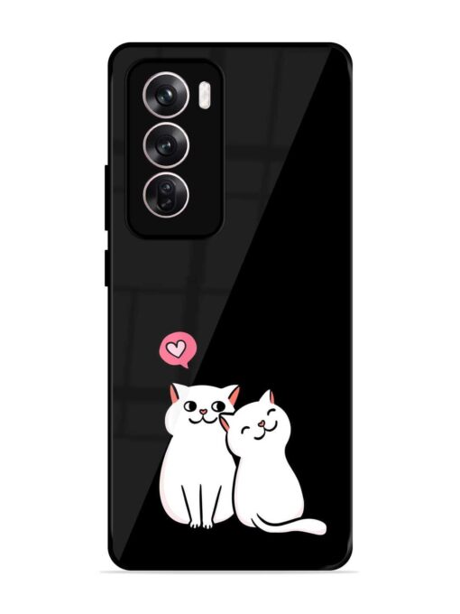 Cat Love Glossy Metal Phone Cover for Oppo Reno 12 (5G)