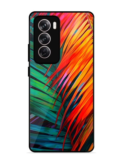 Painted Tropical Leaves Glossy Metal Phone Cover for Oppo Reno 12 (5G)