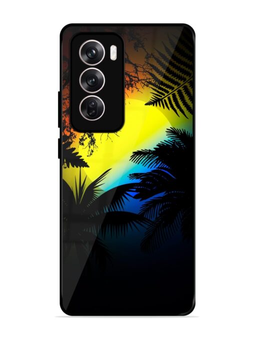 Colorful Sunset With Palm Trees Glossy Metal Phone Cover for Oppo Reno 12 (5G)