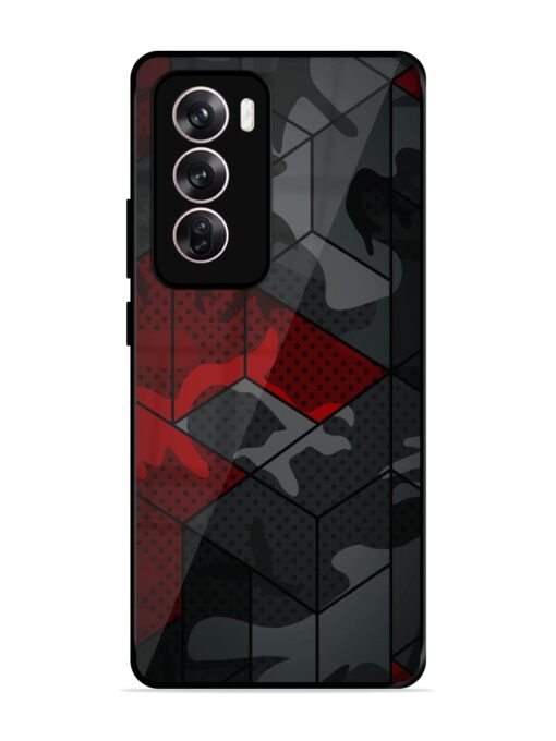 Red And Grey Pattern Glossy Metal Phone Cover for Oppo Reno 12 (5G)