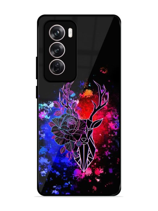 Floral Deer Art Glossy Metal Phone Cover for Oppo Reno 12 (5G)