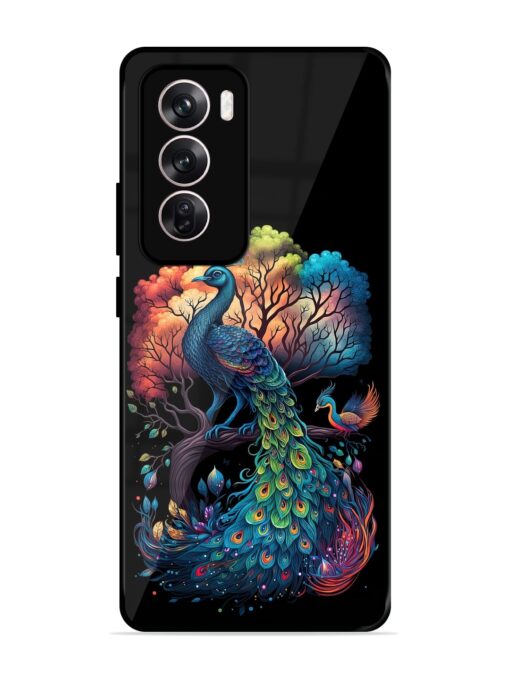 Peacock Tree Art Glossy Metal Phone Cover for Oppo Reno 12 (5G)